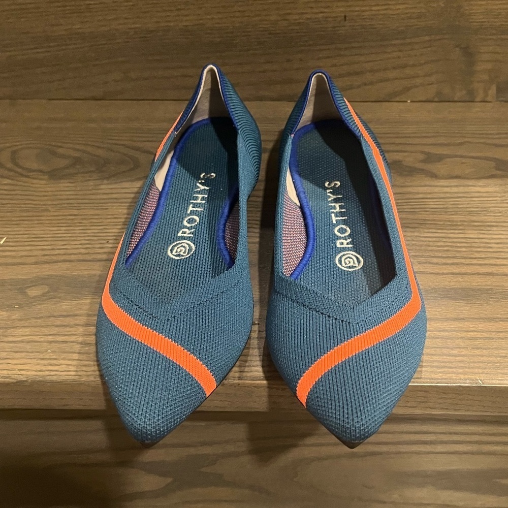 Rothy's The Point in Teal Blue with Coral Orange Stripe Size 8 - Picture 9 of 10